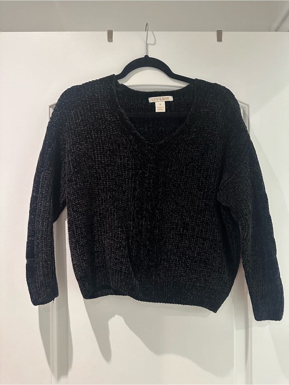Luv Lanie Black V-Neck Chenille Sweater